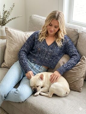 Wildfox Oxford Distressed V Neck Sweater M NWT